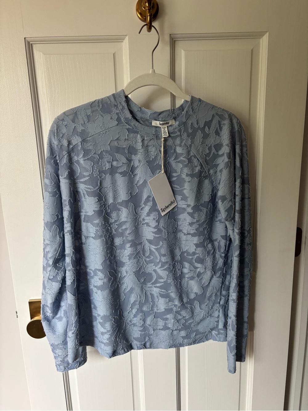 Splendid Dusty Blue Floral Lace Crewneck Top